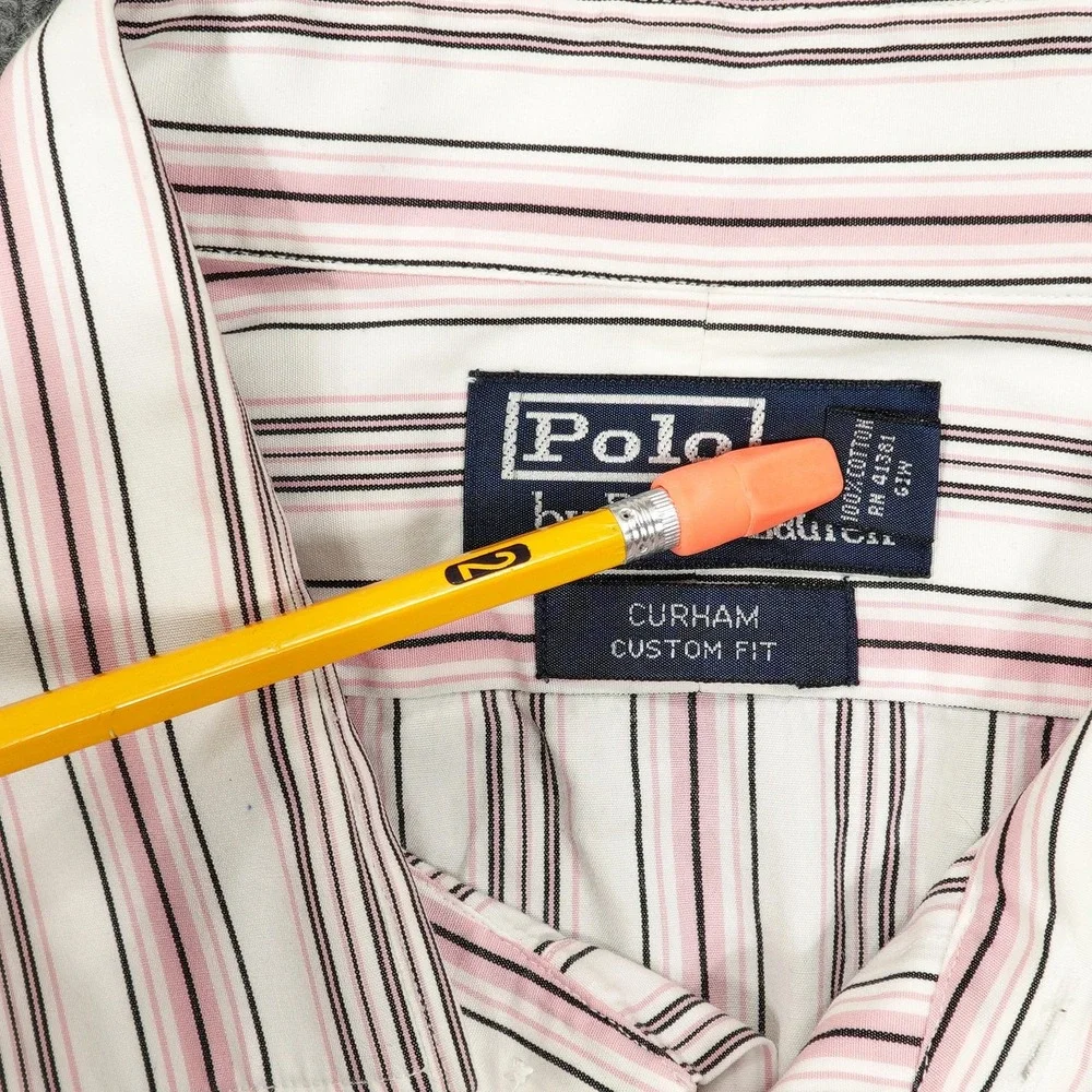 Polo Ralph Lauren Button Down Shirt Mens‎ 17.5 36/37 Pink White Striped Curham